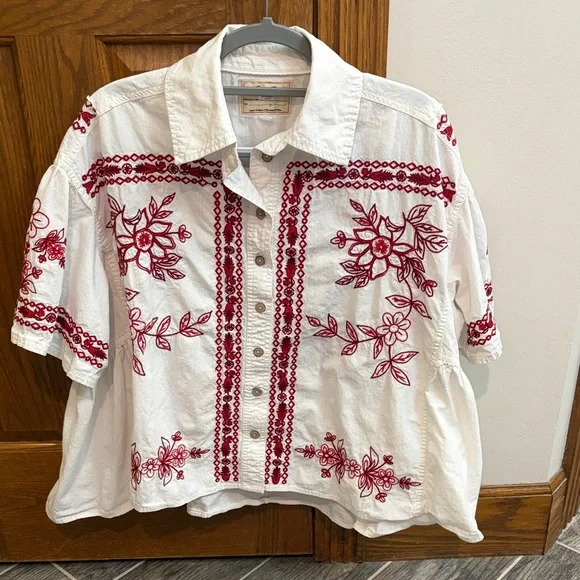 We The Free Spring Refresh Vacation Shirt, Embroidered, Small, Boho Cottage - Picture 1 of 15